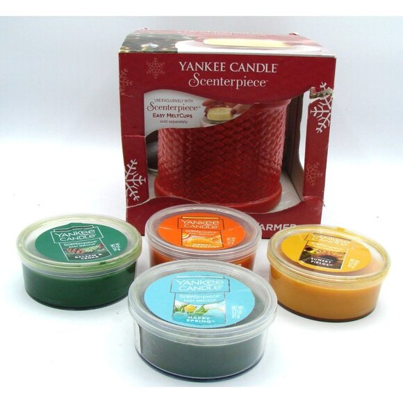 NEW Yankee Candle Scenterpiece Candle Warmer Red with 4 NEW Easy Melt Cup Scents - Picture 1 of 10